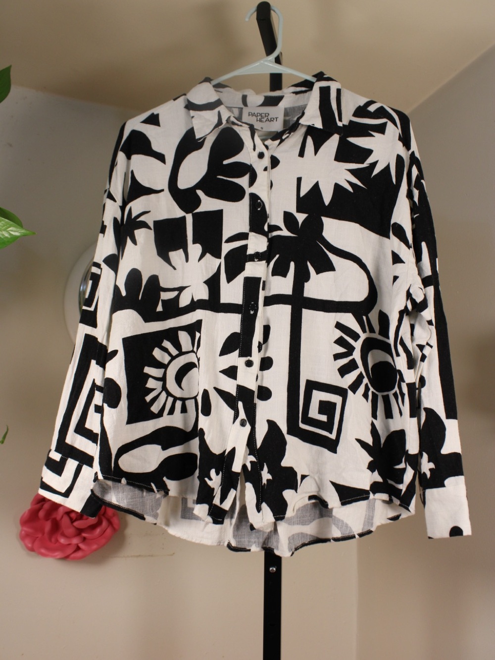Paper Heart Abstract Print Linen Blend Button Up Shirt Size S MSRP $256